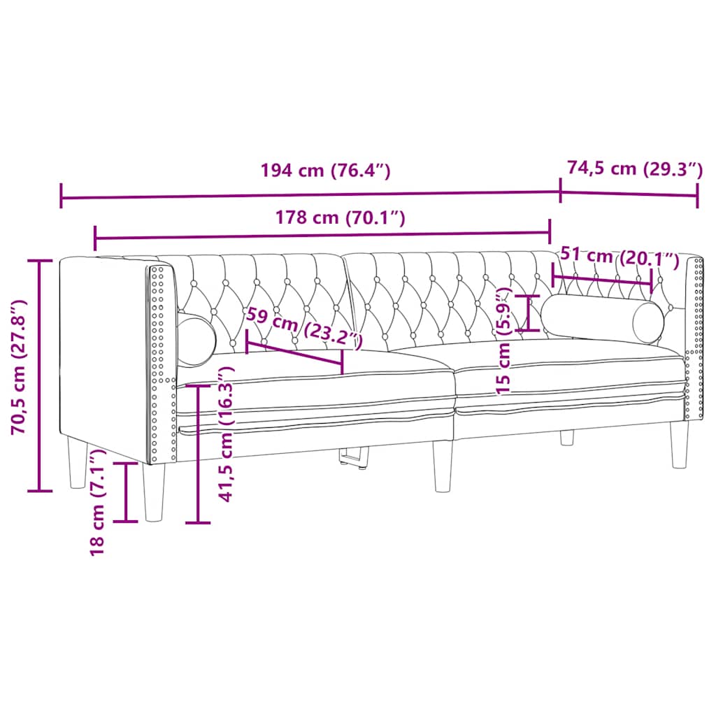 Trivietė chesterfield sofa su pagalvėlėmis, žalia, aksomas