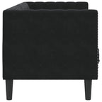 Trivietė chesterfield sofa su pagalvėlėmis, juoda, aksomas