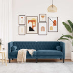 Dvivietė chesterfield sofa su pagalvėlėmis, mėlyna, aksomas