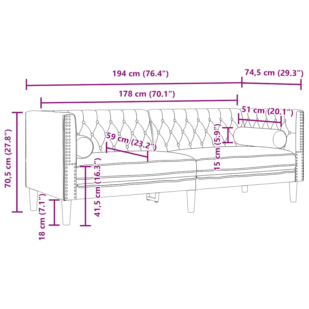 Dvivietė chesterfield sofa su pagalvėlėmis, mėlyna, aksomas