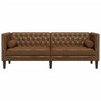 Trivietė chesterfield sofa su pagalvėlėmis, ruda, dirbtinė oda