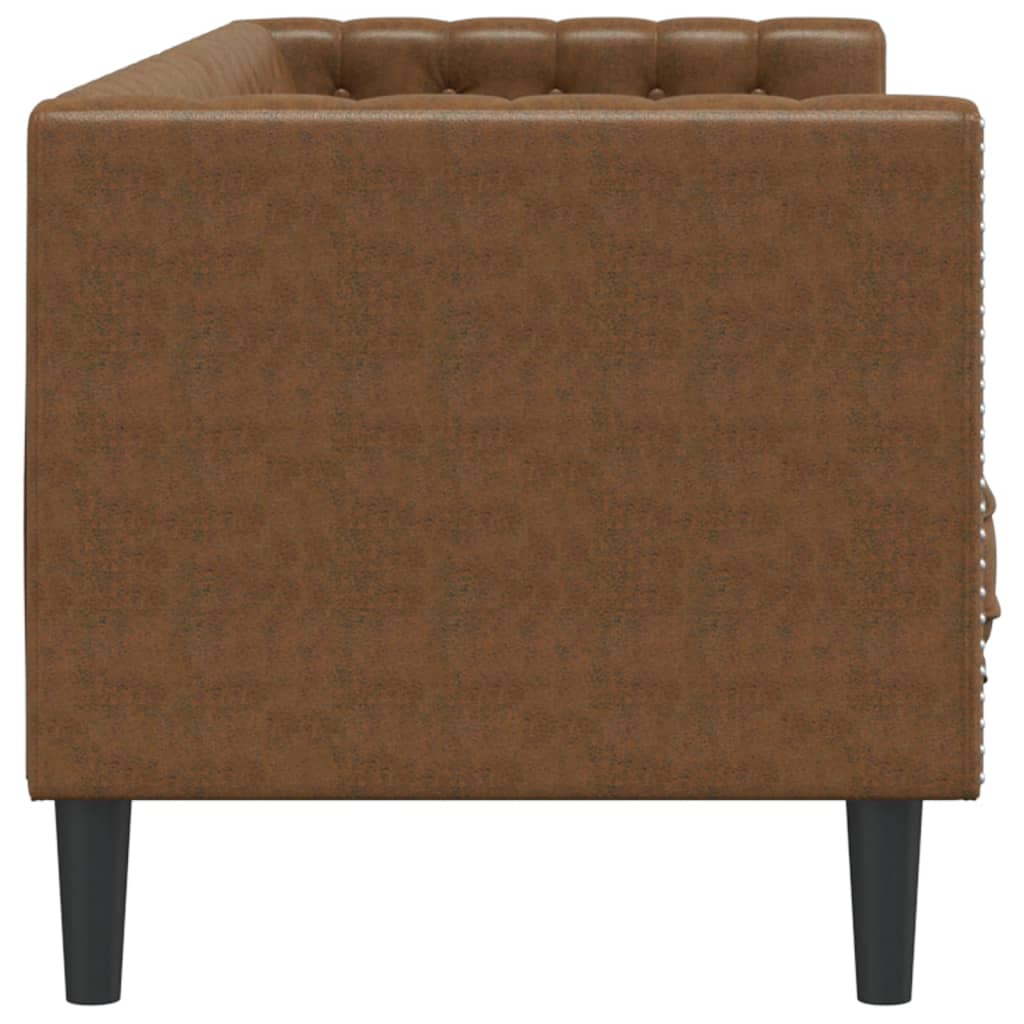 Trivietė chesterfield sofa su pagalvėlėmis, ruda, dirbtinė oda