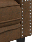 Trivietė chesterfield sofa su pagalvėlėmis, ruda, dirbtinė oda