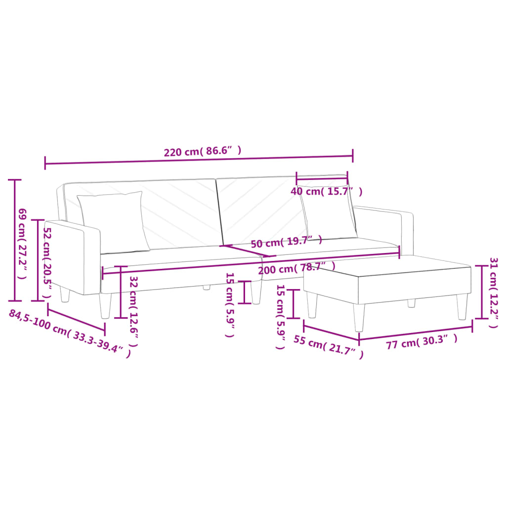 Dvivietė sofa-lova su pagalvėmis ir pakoja, pilka, audinys