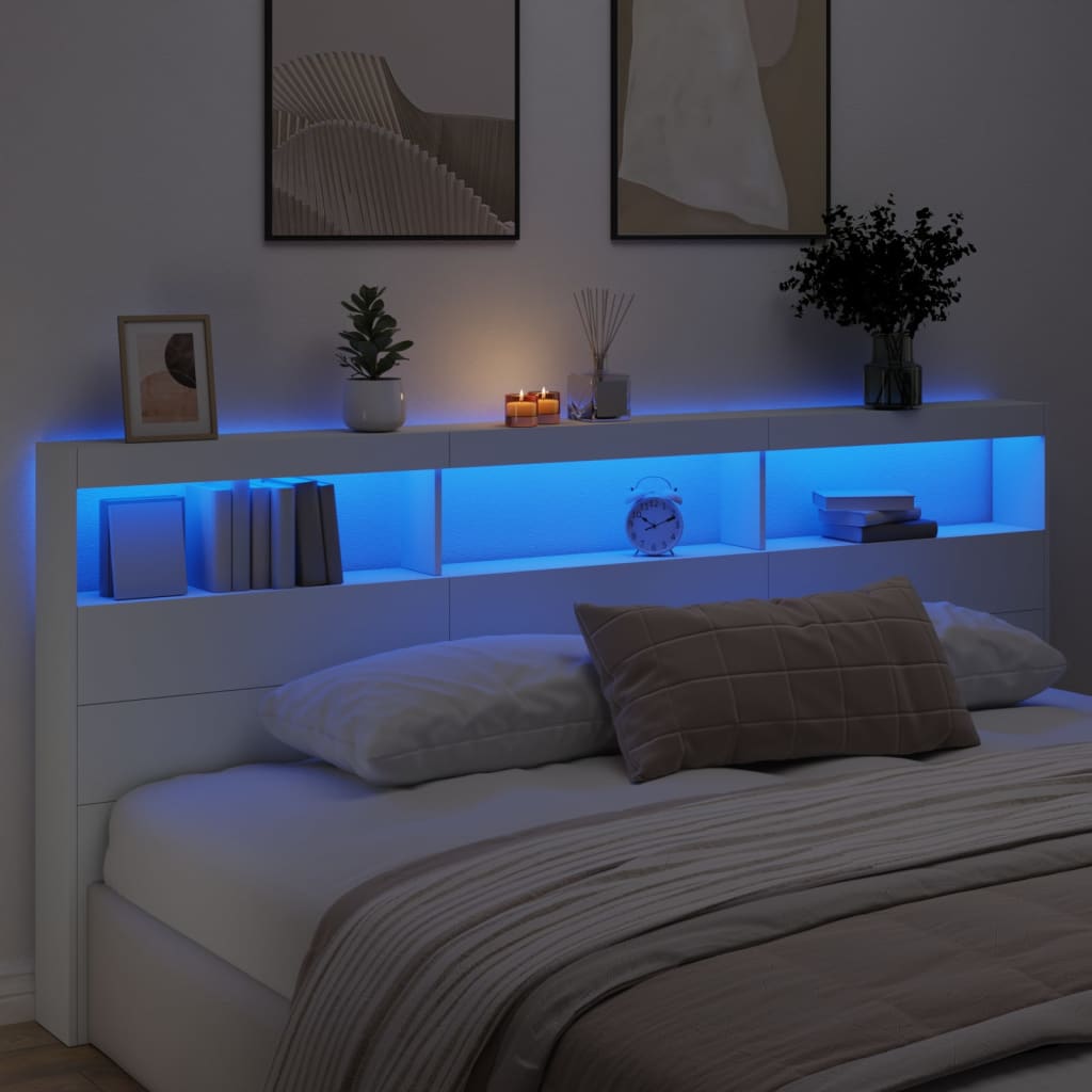 Galvūgalis-spintelė su LED, baltos spalvos, 220x17x102cm