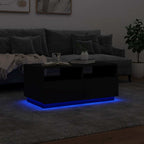Kavos staliukas su LED lemputėmis, juodos spalvos, 90x49x40cm
