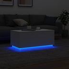 Kavos staliukas su LED lemputėmis, baltos spalvos, 90x50x40cm