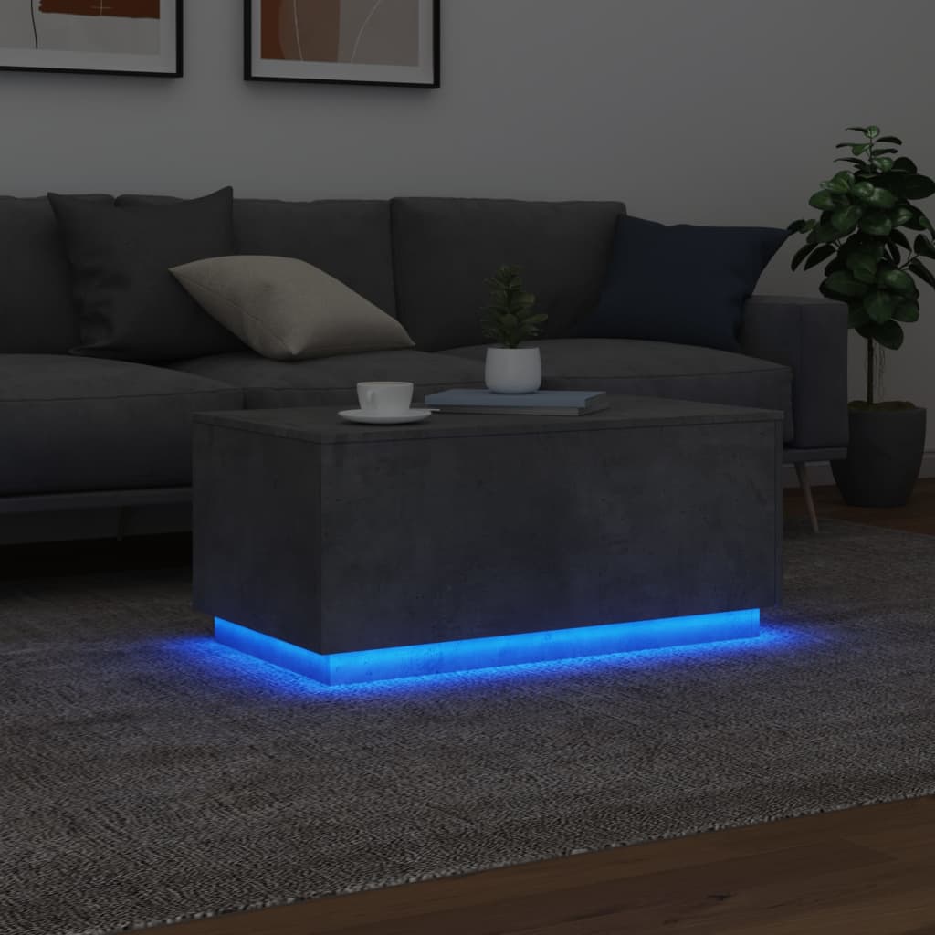 Kavos staliukas su LED lemputėmis, betono pilkas, 90x50x40cm