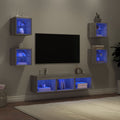 Sieninė TV sekcija su LED, 7 dalių, pilka ąžuolo, mediena