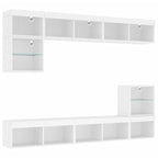 Sieninė TV sekcija su LED, 8 dalių, balta, apdirbta mediena