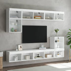 Sieninė TV sekcija su LED, 8 dalių, balta, apdirbta mediena