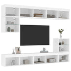 Sieninė TV sekcija su LED, 8 dalių, balta, apdirbta mediena