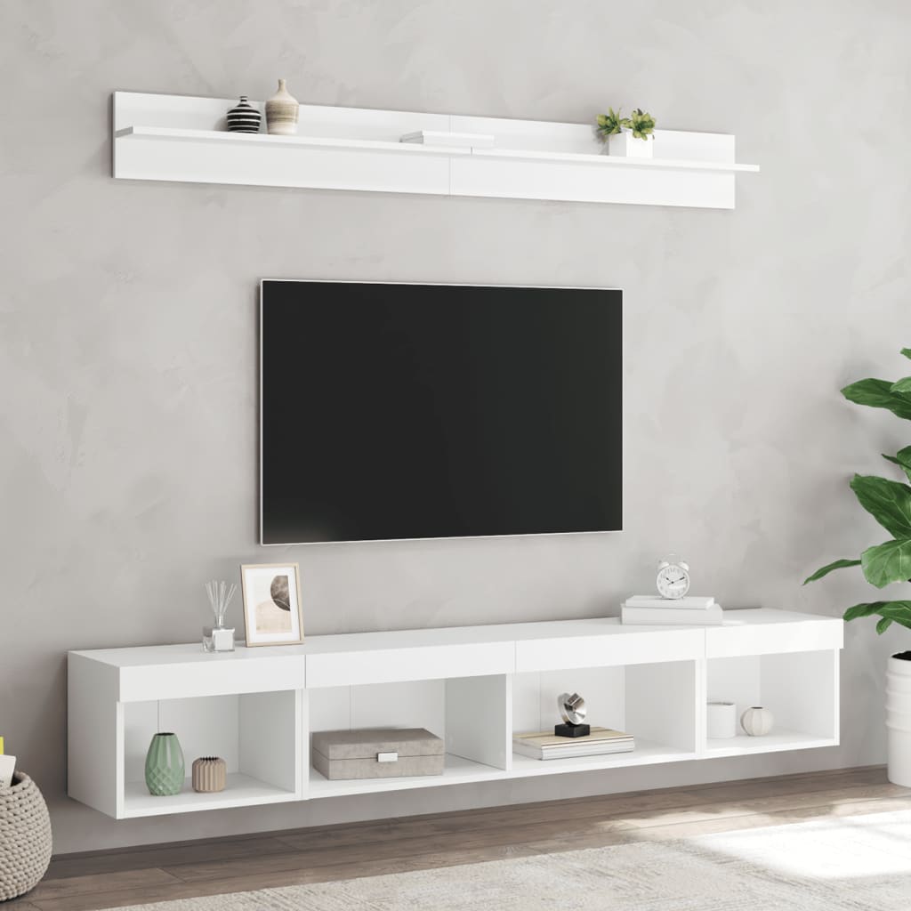 Sieninė TV sekcija su LED, 5 dalių, balta, apdirbta mediena