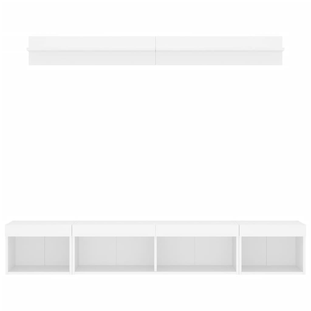 Sieninė TV sekcija su LED, 5 dalių, balta, apdirbta mediena