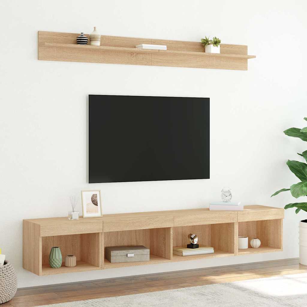 Sieninė TV sekcija su LED, 5 dalių, ąžuolo, apdirbta mediena