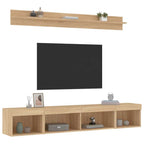 Sieninė TV sekcija su LED, 5 dalių, ąžuolo, apdirbta mediena