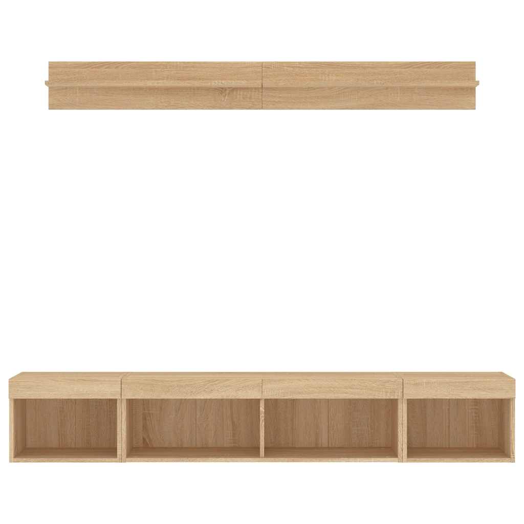 Sieninė TV sekcija su LED, 5 dalių, ąžuolo, apdirbta mediena