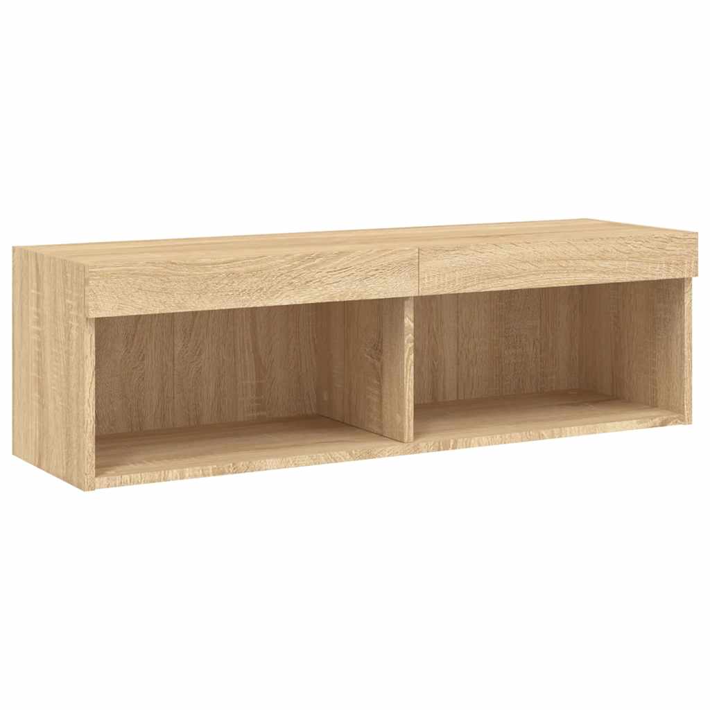 Sieninė TV sekcija su LED, 5 dalių, ąžuolo, apdirbta mediena