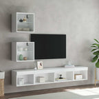 Sieninė TV sekcija su LED, 5 dalių, balta, apdirbta mediena