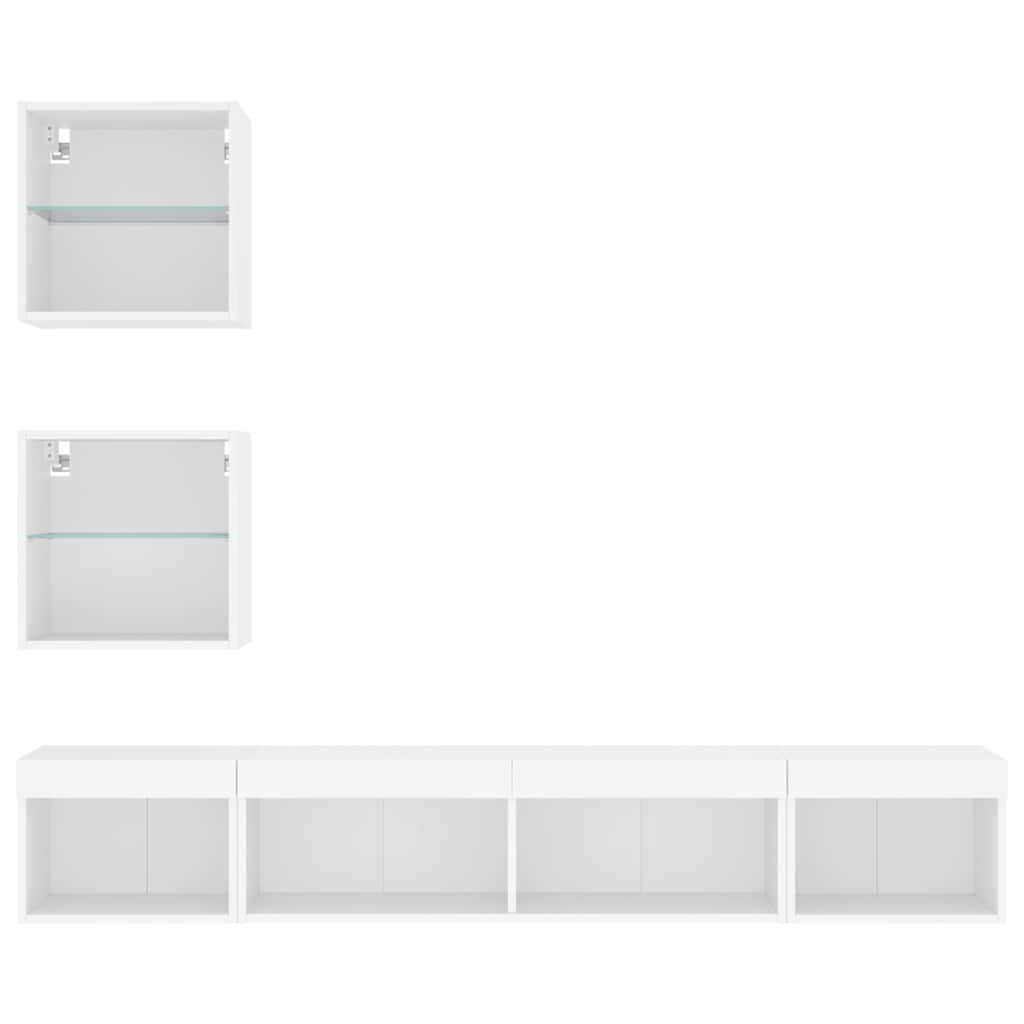 Sieninė TV sekcija su LED, 5 dalių, balta, apdirbta mediena
