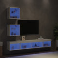 Sieninė TV sekcija su LED, 5 dalių, balta, apdirbta mediena