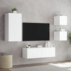 Sieninės TV spintelės su LED lemputėmis, 4 dalių, baltos