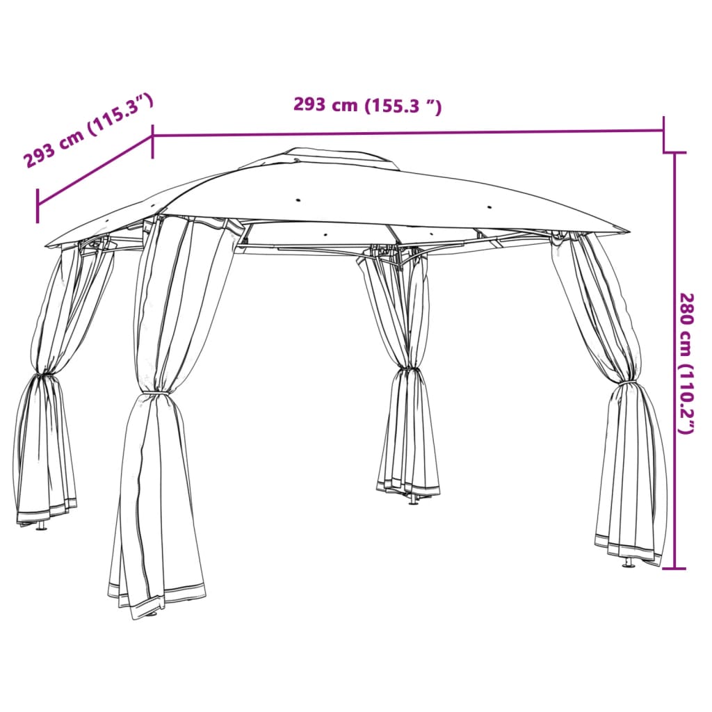 Pavėsinė su lemputėmis ir užuolaidomis LED, kreminė balta, 4x3m