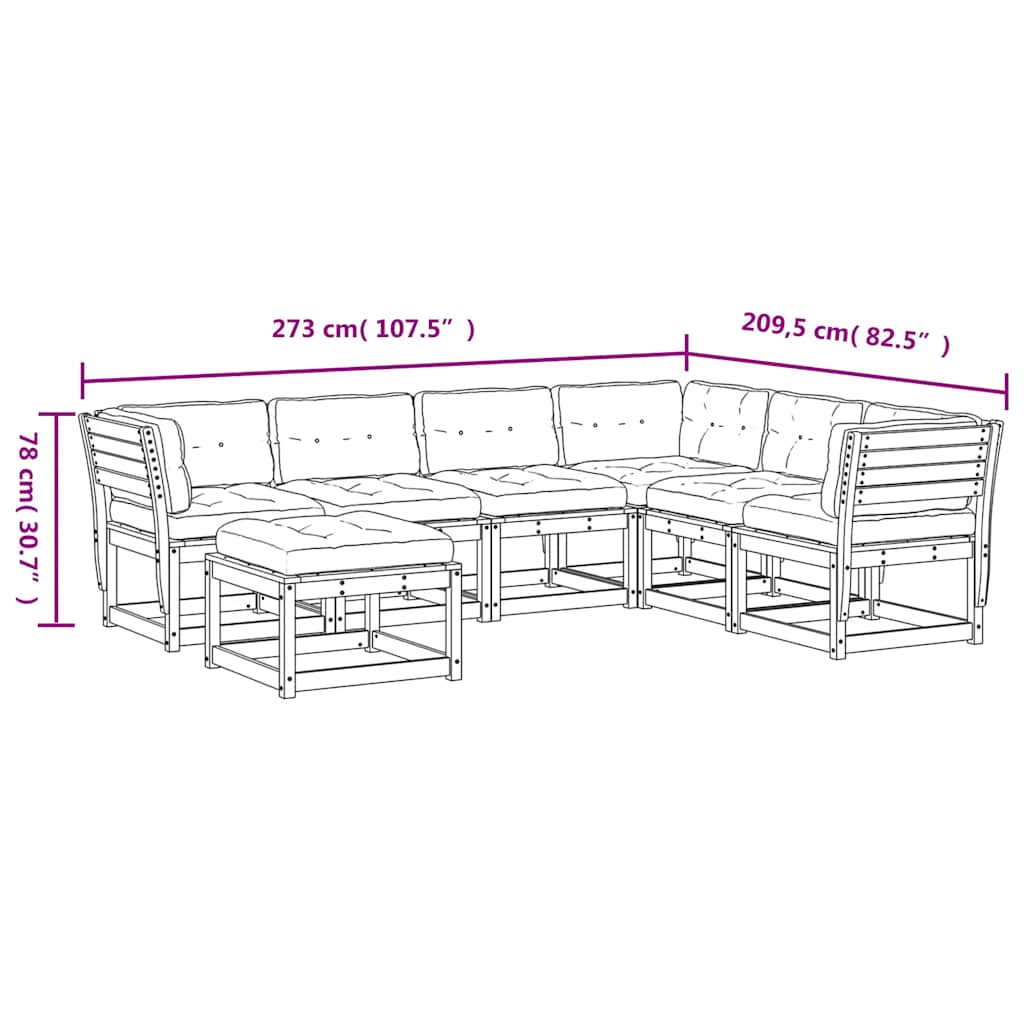 Sodo komplektas su pagalvėlėmis, 7 dalių, pušies masyvas