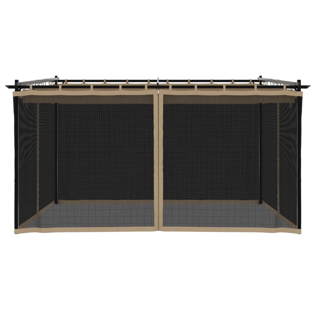 Pavėsinė su tinklinėmis sienelėmis, taupe, 4x3m, plienas