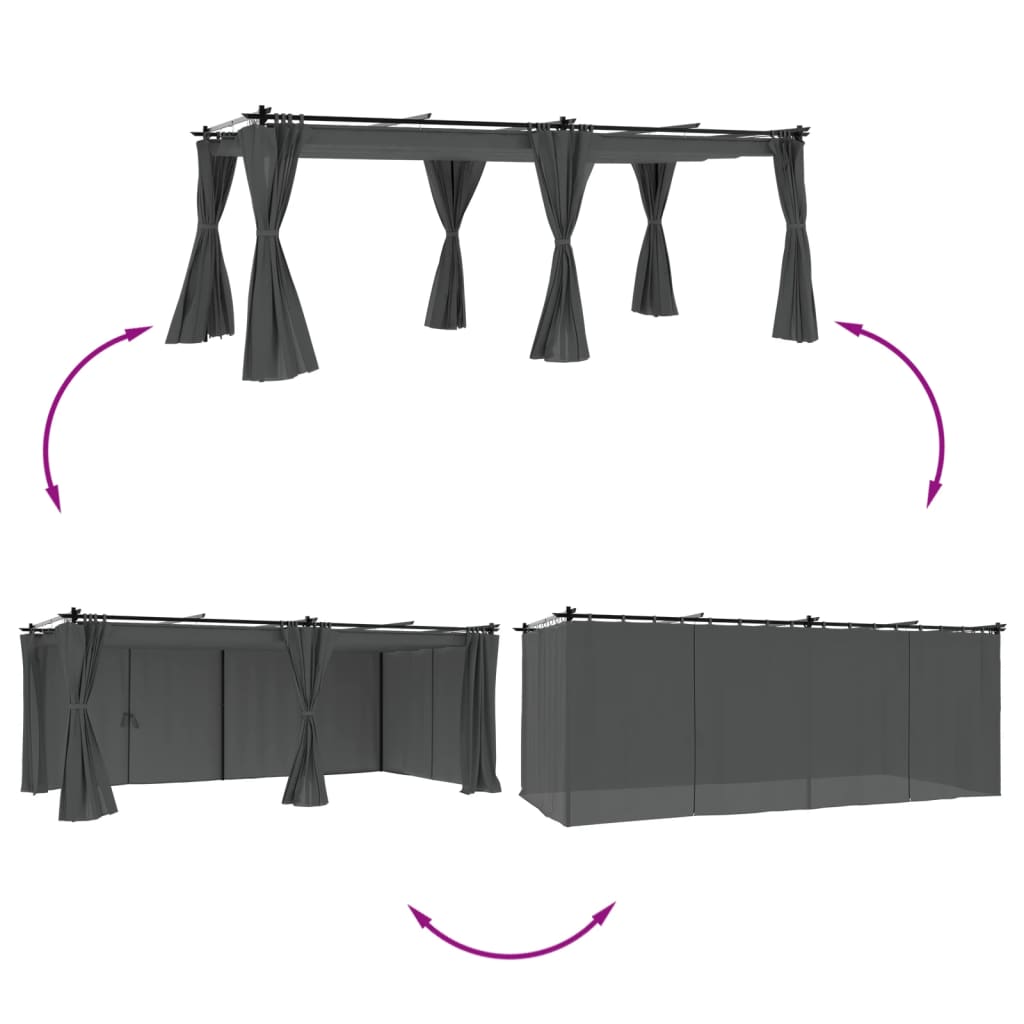 Proginė palapinė su šoninėmis sienomis, antracito, 4x9m, 90g/m²