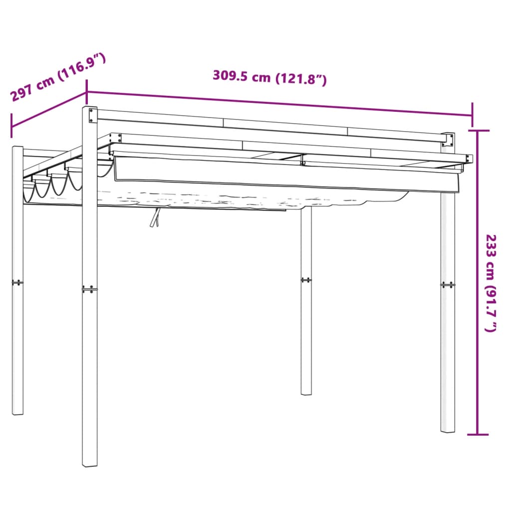 Sodo pavėsinė su ištraukiamu stogu, s, 3x3m, aliuminis