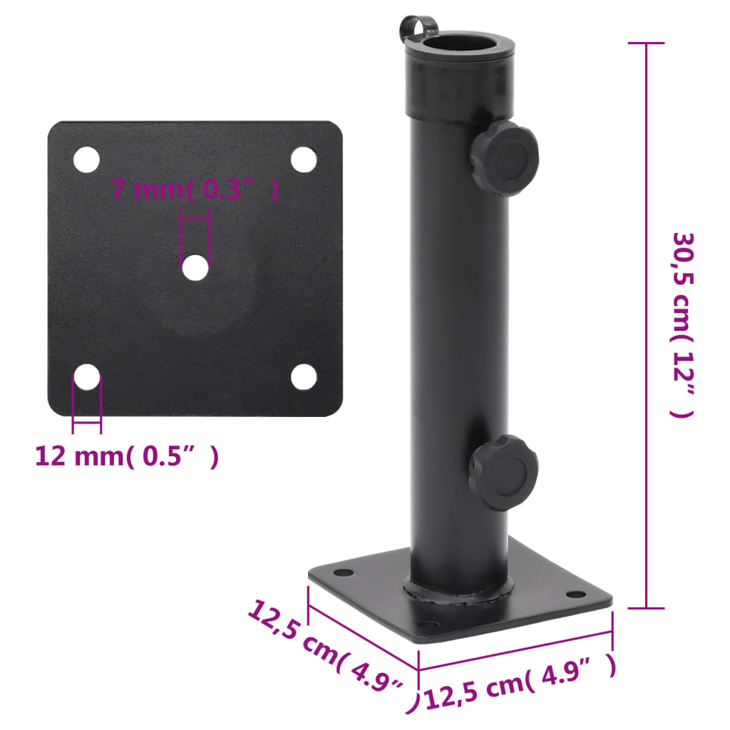 Skėčio nuo saulės pagrindas 38/48mm stulpams, juodas, plienas