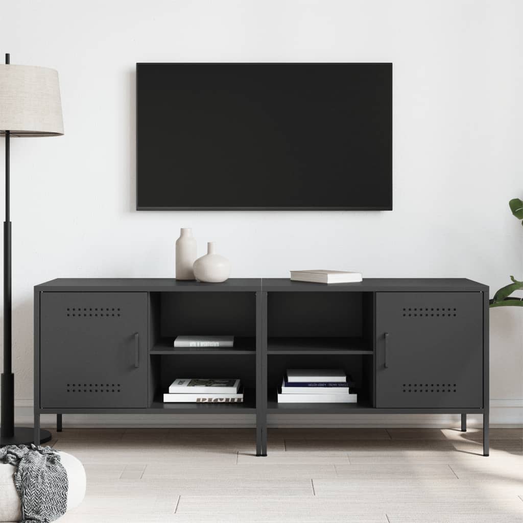 Televizoriaus spintelės, 2vnt., juodos, 68x39x50,5cm, plienas