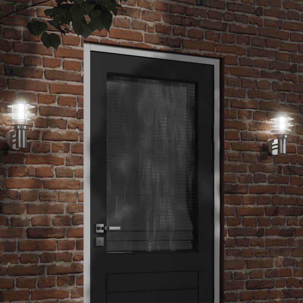 vidaXL Sieniniai lauko šviestuvai, 2vnt., sidabriniai, plienas