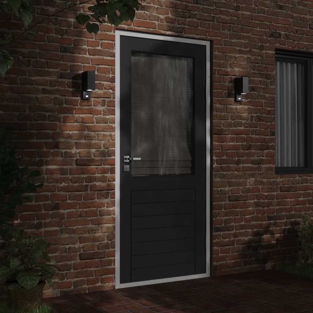 vidaXL Sieninis lauko šviestuvas su jutikliu, juodas, lietas aliuminis