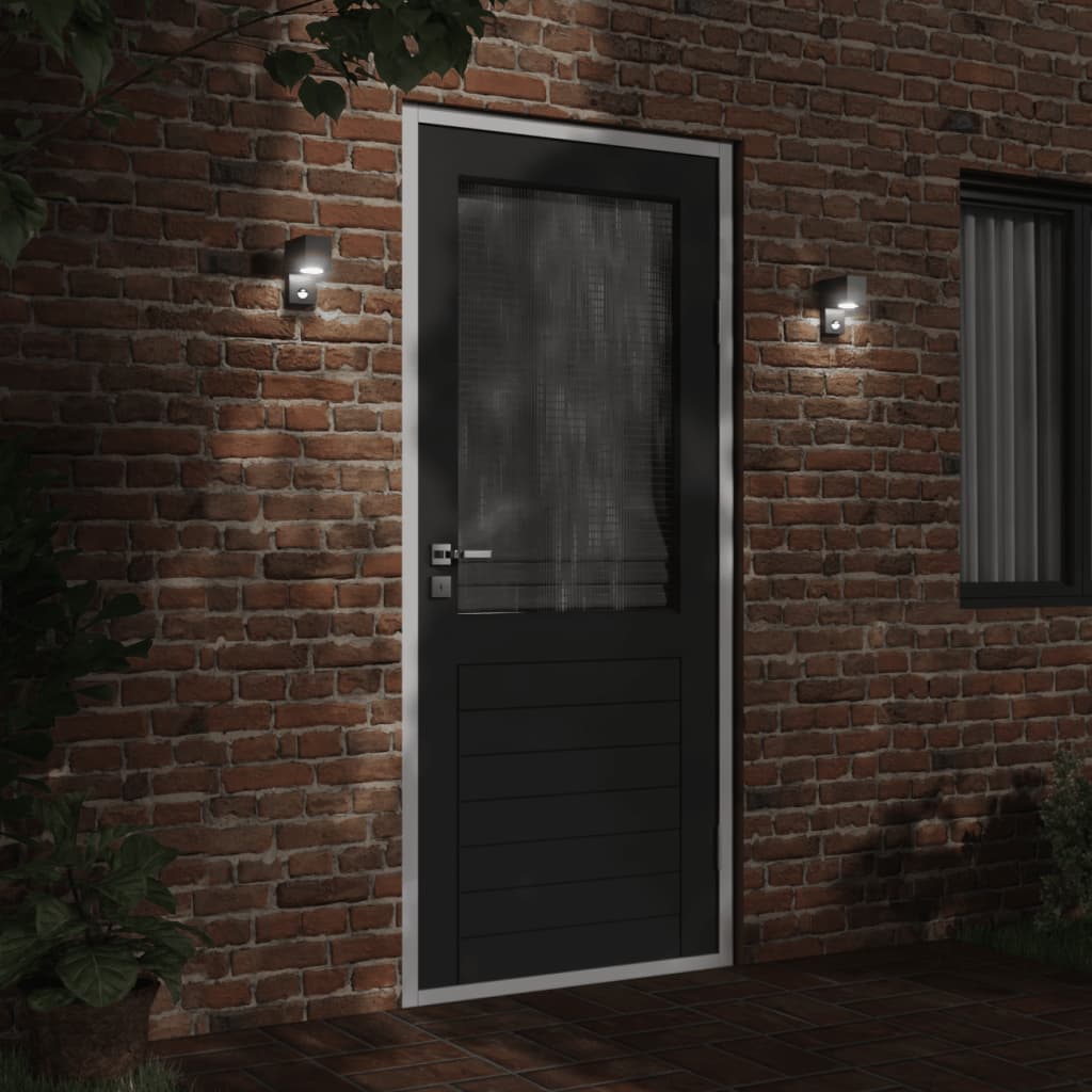 vidaXL Sieninis lauko šviestuvas su jutikliu, juodas, lietas aliuminis