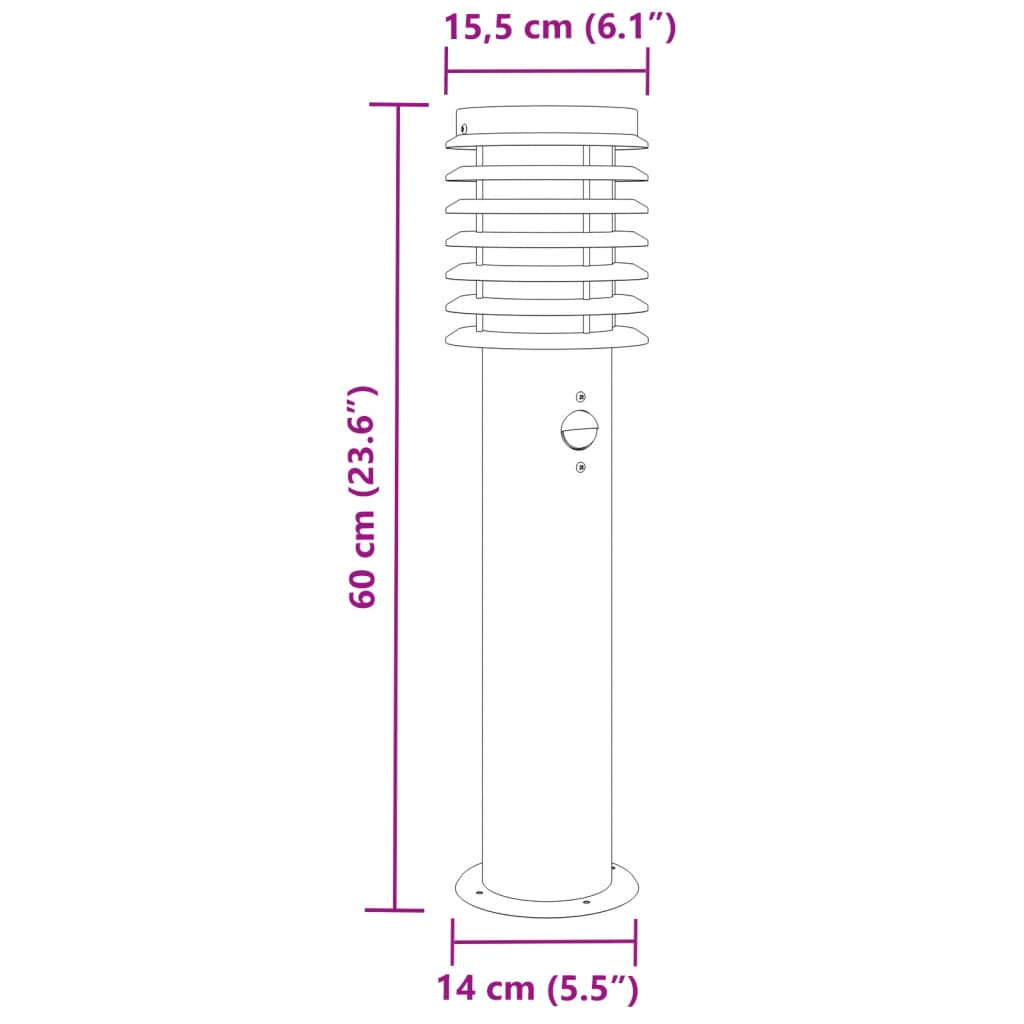 Lauko šviestuvai su jutikliu, sidabrinis, 60cm, plienas
