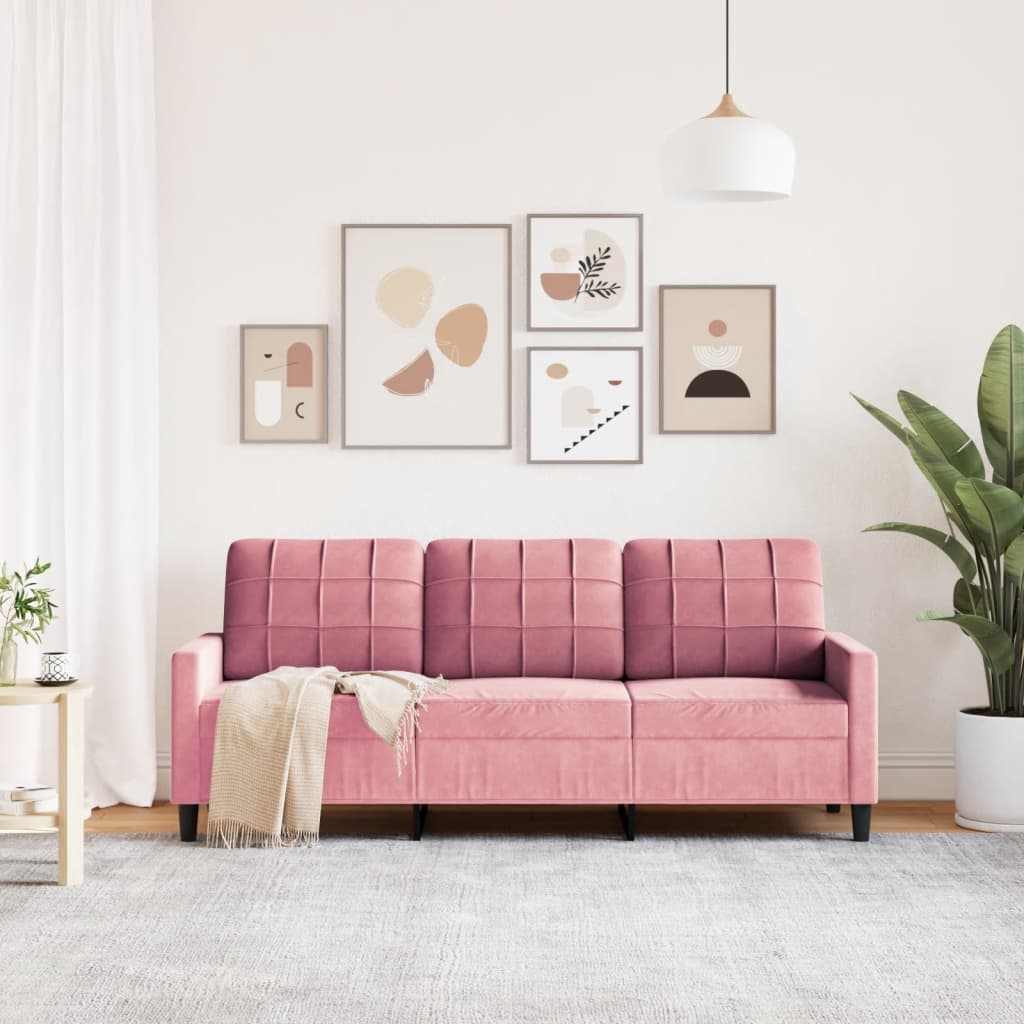 Trivietė sofa, rožinės spalvos, 180cm, aksomas