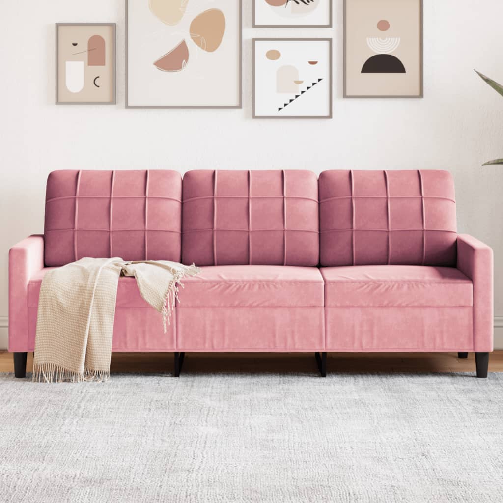 Trivietė sofa, rožinės spalvos, 180cm, aksomas