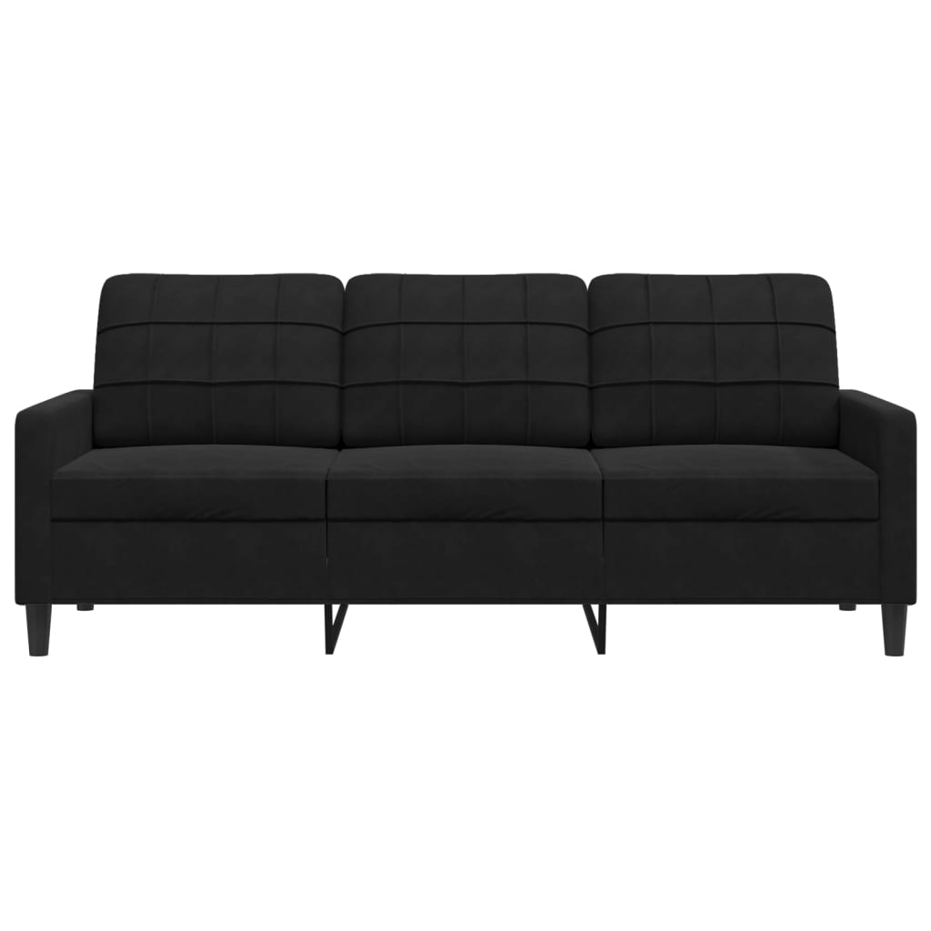 Trivietė sofa, juodos spalvos, 180cm, aksomas