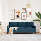 Trivietė sofa, mėlynos spalvos, 180cm, aksomas