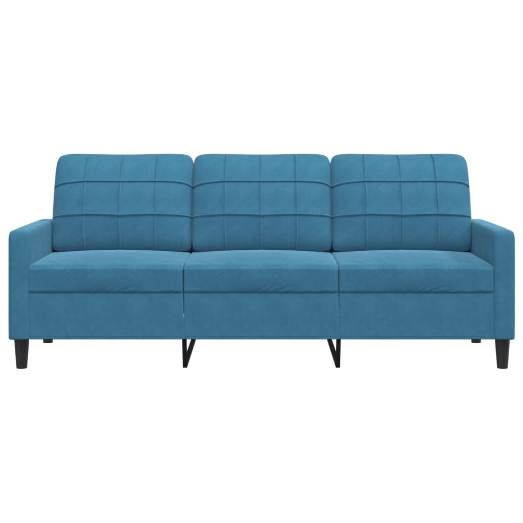Trivietė sofa, mėlynos spalvos, 180cm, aksomas