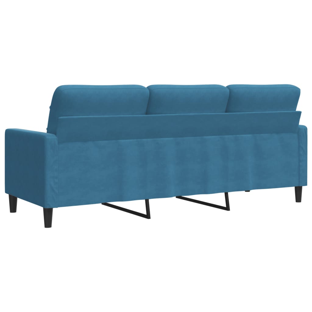 Trivietė sofa, mėlynos spalvos, 180cm, aksomas