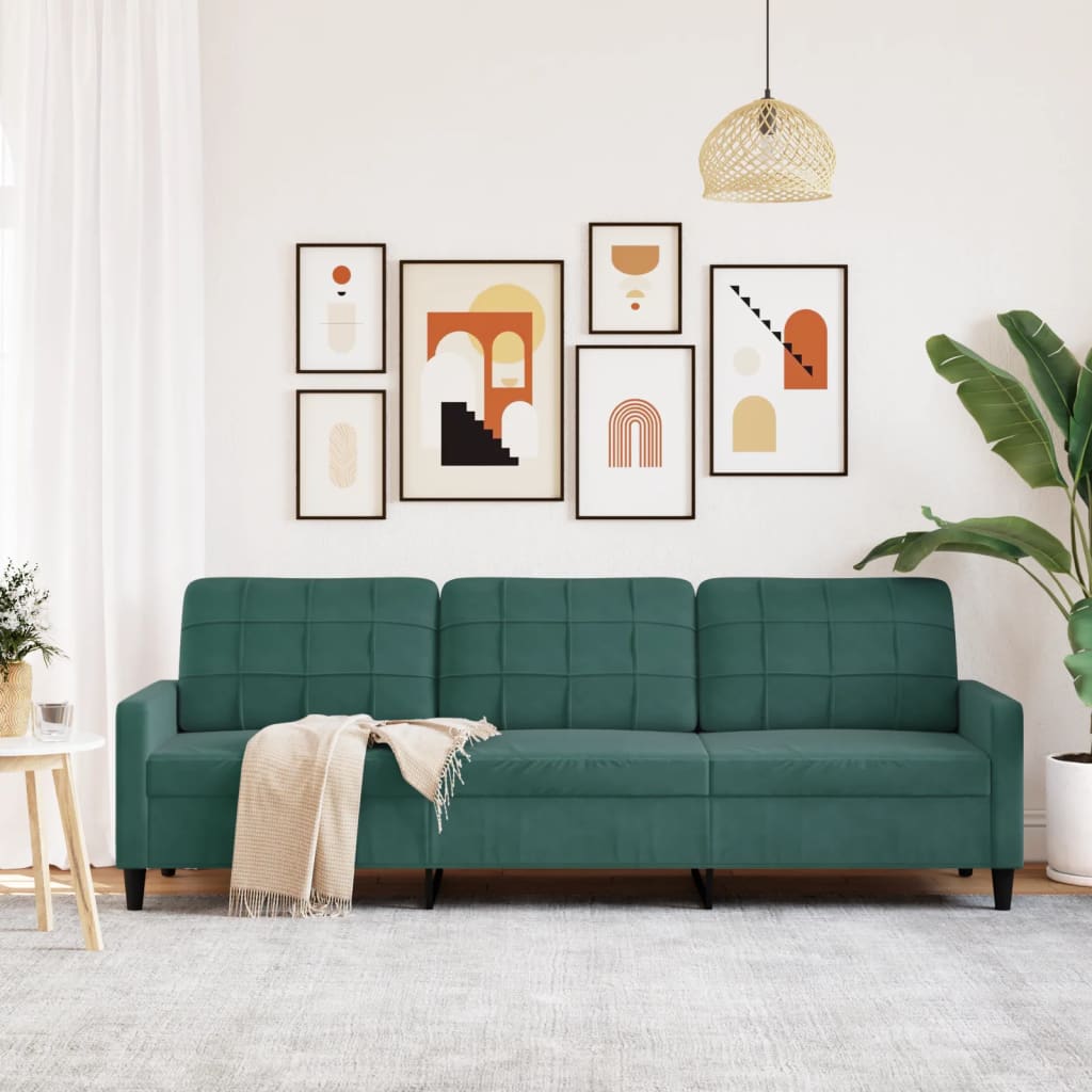 Trivietė sofa, tamsiai žalios spalvos, 210cm, aksomas