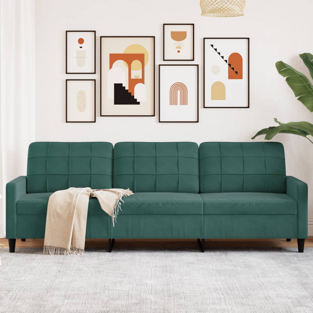 Trivietė sofa, tamsiai žalios spalvos, 210cm, aksomas