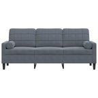 Trivietė sofa su pagalvėlėmis, tamsiai pilka, 180cm, aksomas