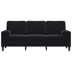 Trivietė sofa su pagalvėlėmis, juodos spalvos, 180cm, aksomas