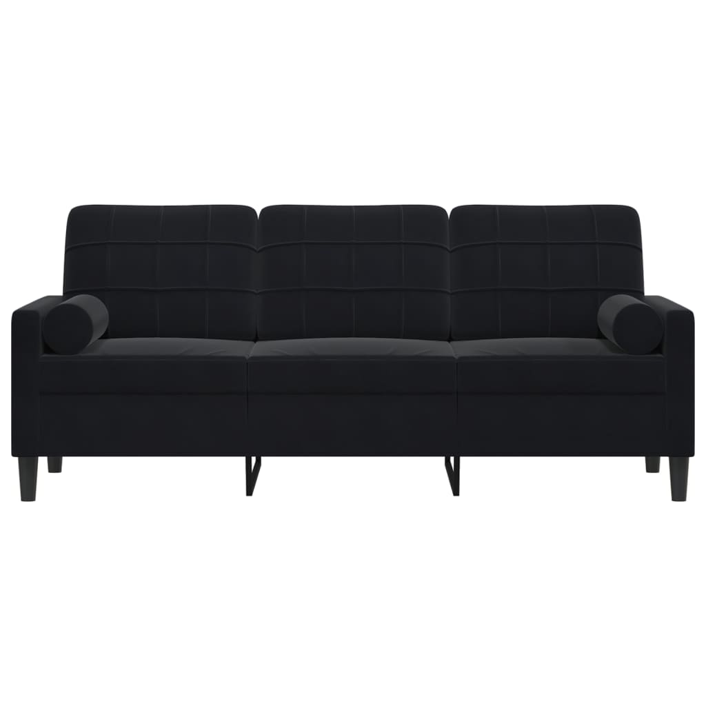 Trivietė sofa su pagalvėlėmis, juodos spalvos, 180cm, aksomas