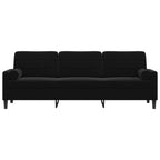 Trivietė sofa su pagalvėlėmis, juodos spalvos, 210cm, aksomas
