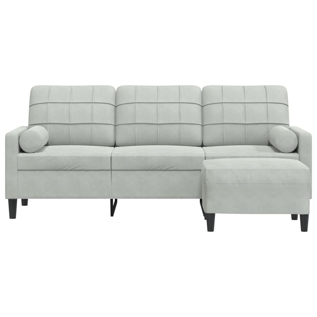Trivietė sofa su pakoja, šviesiai pilka, 180cm, aksomas